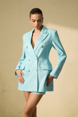 polly Blue Double-Breasted Blazer Mini Dress with Shorts