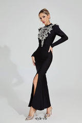 karen Black Diamond pattern Bandage maxi Dress