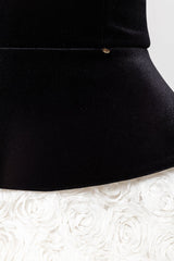 Petal-layered velvet top mini skirt suit without glove - black/white