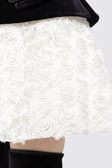 Petal-layered velvet top mini skirt suit without glove - black/white