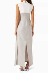 kelly Interlock pleated Knit maxi dress in grey