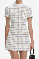 Decorative buttons Check Mini dress in white