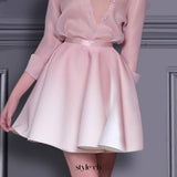 roberta pink long sleeve silk shirt mini skirt set