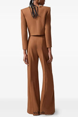 miranda pale brown button-decorated short jacket two-piece set