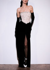 sharon Lace Beaded embellished Strapless Maxi Dress in black