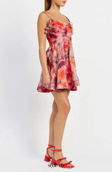 Red Multi Floral Tie Strap Mini Dress