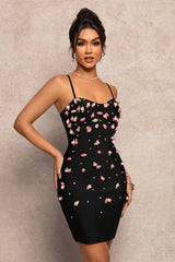 violet black 3D Rose Appliqués Bodycon mini Dress