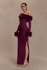 rebecca Faux Fur Knit Maxi Dress - Plum