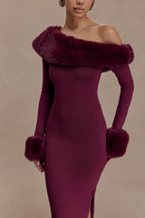 rebecca Faux Fur Knit Maxi Dress - Plum