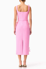 sabrina 3d flower Midi Dress in Pink