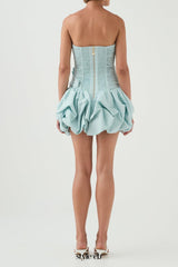 moira floral strapless Puffy mini dress in blue