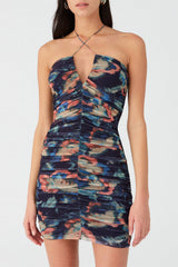 multicolor floral print pleated Bodycon Mini Dress