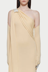 xaviera one-shoulder pleated backless maxi dress in yellow