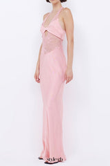 tiffany Pink mesh lace Halter Maxi dress