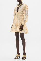 multicolor floral print v-neckline silk layer mini dress