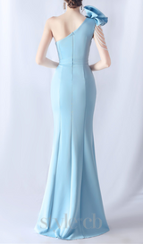 DEBBY BLUE ONE SHOULDER FLOWER CUT OUT SLIT MAXI DRESS