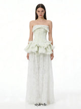 tiffany fitted lace-paneled Strapless maxi dress in green