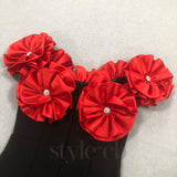 red flower embellished strapless Bandage maxi dress