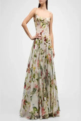 multicolor floral print fauna gazar gown