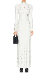 clara Embellished stretch-jersey maxi dress in white