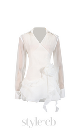 flower ruffle ribbon mini dress in white