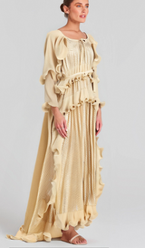 Ellie neutrals gilded ruffled midi dress