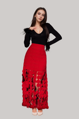 CIRCLE CUTOUT FRINGE SKIRT IN RED
