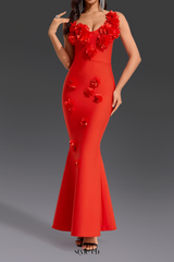 candice one-shoulder flower bodycon maxi dress in red