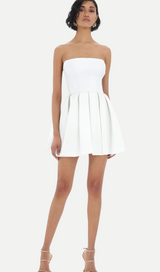alyssa white strapless pleated mini dress