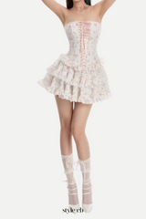 floral print chest-wrapped mini dress in white