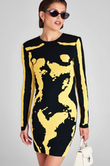 LONG SLEEVE SPARKLY DRESS BLACK GOLD