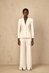 theresa diamond studded hollow out blazer set in white
