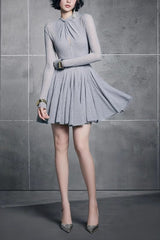 Long Sleeve Mini Dress In Grey
