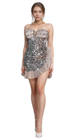 amanda Onuris Ruffle Sequin Mini Dress in grey