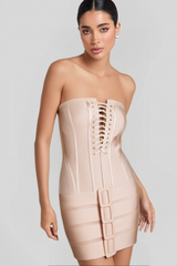 TUBE TOP LACE UP BANDAGE MINI DRESS