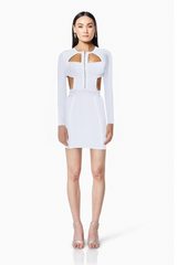 RACHEL WHITE HOLLOW BANDAGE BODYCON MINI DRESS