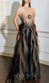 valerie floral ruffled tulle maxi dress in black