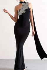 Emily Diamond Flower Bandage Maxi Dress in Black