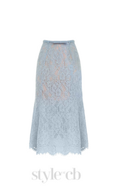 carol lace flared midi skirt in blue