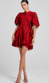 AthÉnaÏs red jacquard semi-sheer mini dress