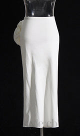 ANDEANA FLOWER SLIT MIDI SKIRT IN WHITE