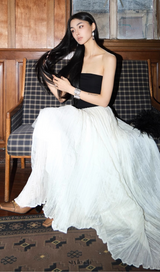 Black white contrast tube top irregular maxi dress