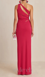 one-shoulder cutout side slit maxi dress in magenta