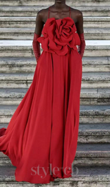 winifred 3d flower strap maxi dress in red