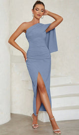 ONE SHOULDER SLIT MAXI DRESS IN PALE BLUE