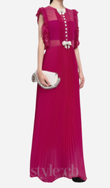 Chiffon Ruffled Maxi Dress in red