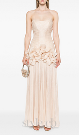 ruffle-embellished pleated maxi dress in apricot