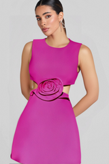 SLEEVELESS CUTOUT FLOWER MINI DRESS
