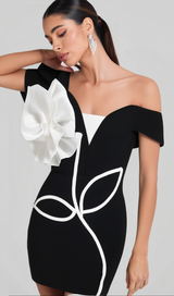 TINA 3D FLOWER EMBELLISHED STRAPLESS HALTER MINI DRESS