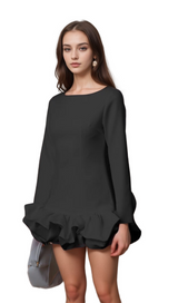 Elodie bubble-skirt mini dress in Black